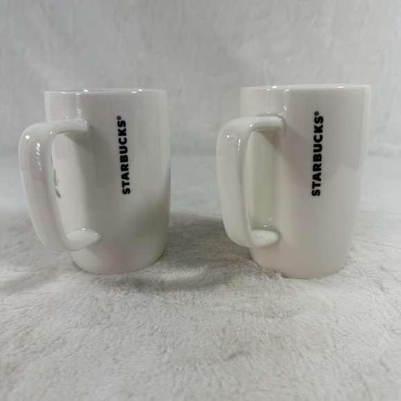 2 Starbucks Coffee Mug Siren Christmas Holiday Wreath Cup 8 oz Square Handle - Picture 2 of 8